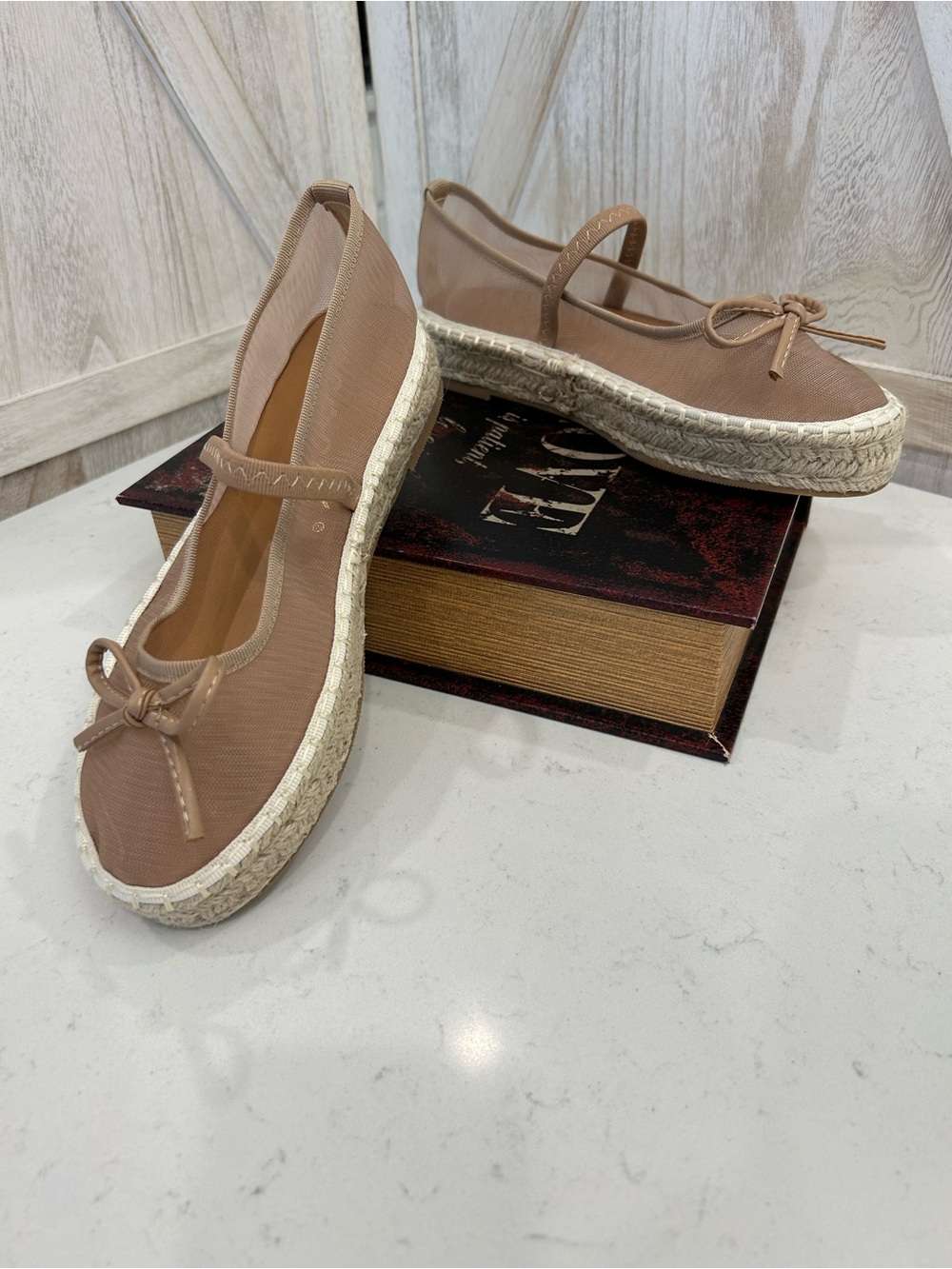 CCOCCI Taupe Espadrille-Style Ballet Flats with Bow